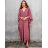 imageBsubseach Women Solid Color Cover Up V Neck Batwing Sleeve Plus Size Beach Kaftan DressesFrose Red