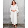 imageBsubseach Women Solid Color Cover Up V Neck Batwing Sleeve Plus Size Beach Kaftan DressesFwhite