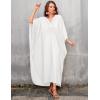 imageBsubseach Women Solid Color Cover Up V Neck Batwing Sleeve Plus Size Beach Kaftan DressesFwhite