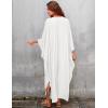 imageBsubseach Women Solid Color Cover Up V Neck Batwing Sleeve Plus Size Beach Kaftan DressesFwhite