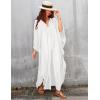 imageBsubseach Women Solid Color Cover Up V Neck Batwing Sleeve Plus Size Beach Kaftan DressesFwhite