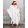 imageBsubseach Women Solid Color Cover Up V Neck Batwing Sleeve Plus Size Beach Kaftan DressesFwhite