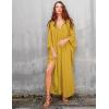 imageBsubseach Women Solid Color Cover Up V Neck Batwing Sleeve Plus Size Beach Kaftan DressesFyellow