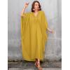 imageBsubseach Women Solid Color Cover Up V Neck Batwing Sleeve Plus Size Beach Kaftan DressesFyellow