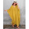 imageBsubseach Women Solid Color Cover Up V Neck Batwing Sleeve Plus Size Beach Kaftan DressesFyellow