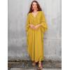 imageBsubseach Women Solid Color Cover Up V Neck Batwing Sleeve Plus Size Beach Kaftan DressesFyellow