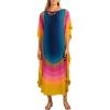 imageBsubseach Colorful Kaftan Dresses for Women Long Bathing Suit Cover Ups Maxi Beach Coverups CaftanKblue