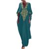 imageBsubseach Gold Embroidery Long Kaftan Dresses V Neck Caftan Dress Beach Cover Ups for Women EmbroideryXpeacock Green