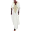 imageBsubseach Gold Embroidery Long Kaftan Dresses V Neck Caftan Dress Beach Cover Ups for Women EmbroideryXwhite