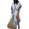 imageBsubseach Kaftan Dresses for Women Kaftan Cover Ups Swimwear Plus Size Tie Dye Kaftans Maxi Dress Long Beach Cover UpCwhite Blue