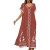 imageBsubseach Kaftan Dresses for Women Swimsuit Coverup Beach Caftans Cover Ups for Swimwear Loungewear Bird EmbroideryLbrick Red