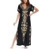 imageBsubseach Swimsuit Cover Ups Embroidery V Neck Short Sleeve Swim Cover Up for Women Kaftan DressesBlack