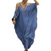 imageBsubseach Turkish Cold Shoulder Kaftan Dresses Swimsuit Cover Up Maxi Dress Beach Cover UpsCblue