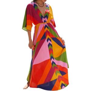 imageBsubseach Kaftan Dresses for Women Bathing Suit Cover Up Beach Caftan with Drawstring