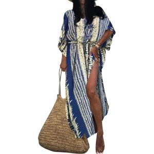 imageBsubseach Kaftan Dresses for Women Kaftan Cover Ups Swimwear Plus Size Tie Dye Kaftans Maxi Dress Long Beach Cover UpAblue