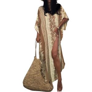 imageBsubseach Kaftan Dresses for Women Kaftan Cover Ups Swimwear Plus Size Tie Dye Kaftans Maxi Dress Long Beach Cover UpAcoffee