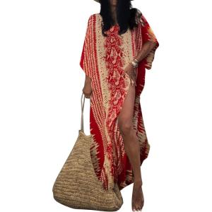 imageBsubseach Kaftan Dresses for Women Kaftan Cover Ups Swimwear Plus Size Tie Dye Kaftans Maxi Dress Long Beach Cover UpAred