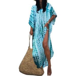 imageBsubseach Kaftan Dresses for Women Kaftan Cover Ups Swimwear Plus Size Tie Dye Kaftans Maxi Dress Long Beach Cover UpC Bluegreen