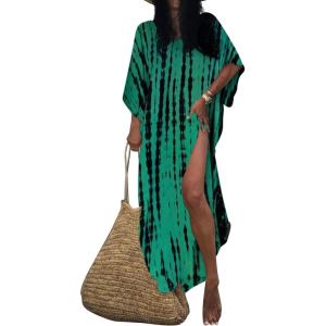 imageBsubseach Kaftan Dresses for Women Kaftan Cover Ups Swimwear Plus Size Tie Dye Kaftans Maxi Dress Long Beach Cover UpC Green Black