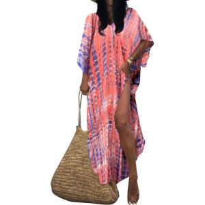 imageBsubseach Kaftan Dresses for Women Kaftan Cover Ups Swimwear Plus Size Tie Dye Kaftans Maxi Dress Long Beach Cover UpC Pinkpurple