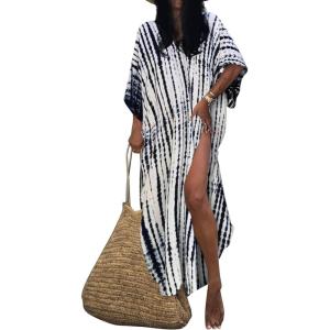 imageBsubseach Kaftan Dresses for Women Kaftan Cover Ups Swimwear Plus Size Tie Dye Kaftans Maxi Dress Long Beach Cover UpCblack White