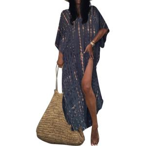 imageBsubseach Kaftan Dresses for Women Kaftan Cover Ups Swimwear Plus Size Tie Dye Kaftans Maxi Dress Long Beach Cover UpCdark Grey
