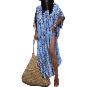 imageBsubseach Kaftan Dresses for Women Kaftan Cover Ups Swimwear Plus Size Tie Dye Kaftans Maxi Dress Long Beach Cover UpCgrayish Blue