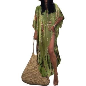 imageBsubseach Kaftan Dresses for Women Kaftan Cover Ups Swimwear Plus Size Tie Dye Kaftans Maxi Dress Long Beach Cover UpCgreen