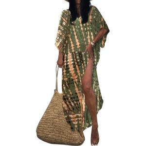imageBsubseach Kaftan Dresses for Women Kaftan Cover Ups Swimwear Plus Size Tie Dye Kaftans Maxi Dress Long Beach Cover UpClight Army Green