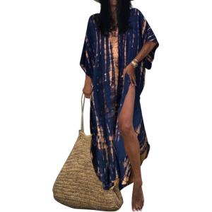 imageBsubseach Kaftan Dresses for Women Kaftan Cover Ups Swimwear Plus Size Tie Dye Kaftans Maxi Dress Long Beach Cover UpCnavy