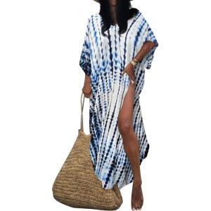 imageBsubseach Kaftan Dresses for Women Kaftan Cover Ups Swimwear Plus Size Tie Dye Kaftans Maxi Dress Long Beach Cover UpCwhite Blue