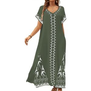 imageBsubseach Kaftan Dresses for Women Swimsuit Coverup Beach Caftans Cover Ups for Swimwear Loungewear Bird EmbroideryLarmy Green