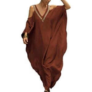 imageBsubseach Turkish Cold Shoulder Kaftan Dresses Swimsuit Cover Up Maxi Dress Beach Cover UpsCred