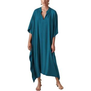 imageBsubseach Women Kaftan Dresses Caftan Loungewear Maxi Dress Swimsuit Cover Up BeachwearBpeacock Blue