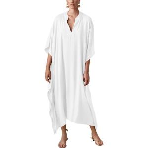 imageBsubseach Women Kaftan Dresses Caftan Loungewear Maxi Dress Swimsuit Cover Up BeachwearBwhite