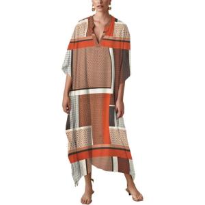 imageBsubseach Women Kaftan Dresses Caftan Loungewear Maxi Dress Swimsuit Cover Up BeachwearGeometric Print 1