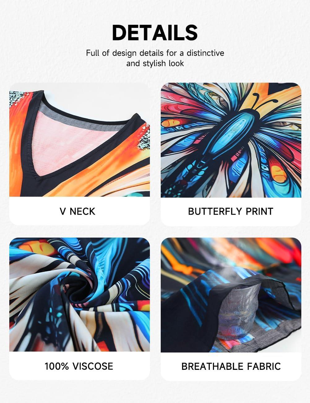 imageBsubseach Kaftan Dresses for Women Floral Print Caftans Bathing Suit Cover Ups Plus Size Long Beach Coverup DressColorful Butterfly