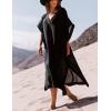 imageBsubseach Black Long Half Sleeve Beach Kaftan Dress Women Casual V Neck Side Slit Swimwear Bikini Cover Up