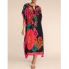 imageBsubseach Ethnic Kaftan Dresses for Women Swimsuit Cover Up Resort Wear Printed DressCblack Flower