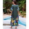 imageBsubseach Kaftan Cover Ups for Swimwear Women Plus Size Caftan Dress Beach Coverup Summer LoungewearDark Green
