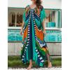 imageBsubseach Kaftan Dresses for Women Butterfly Print Plus Size Batwing Sleeve Caftans Long Bathing Suit Cover UpGreen Blue