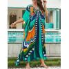 imageBsubseach Kaftan Dresses for Women Butterfly Print Plus Size Batwing Sleeve Caftans Long Bathing Suit Cover UpGreen Blue