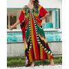 imageBsubseach Kaftan Dresses for Women Butterfly Print Plus Size Batwing Sleeve Caftans Long Bathing Suit Cover UpRed Butterfly