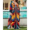 imageBsubseach Kaftan Dresses for Women Butterfly Print Plus Size Batwing Sleeve Caftans Long Bathing Suit Cover UpRed Yellow Butterfly