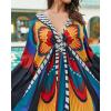 imageBsubseach Kaftan Dresses for Women Butterfly Print Plus Size Batwing Sleeve Caftans Long Bathing Suit Cover UpRed Yellow Butterfly