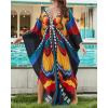 imageBsubseach Kaftan Dresses for Women Butterfly Print Plus Size Batwing Sleeve Caftans Long Bathing Suit Cover UpRed Yellow Butterfly