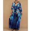 imageBsubseach Kaftan Dresses for Women Floral Print Caftans Bathing Suit Cover Ups Plus Size Long Beach Coverup DressBlue