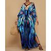 imageBsubseach Kaftan Dresses for Women Floral Print Caftans Bathing Suit Cover Ups Plus Size Long Beach Coverup DressBlue