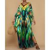 imageBsubseach Kaftan Dresses for Women Floral Print Caftans Bathing Suit Cover Ups Plus Size Long Beach Coverup DressGreen
