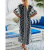 imageBsubseach Kaftan Dresses for Women Plus Size Swimsuit Cover Up Long Caftan Dress with Waist DrawstringBblack Geometric